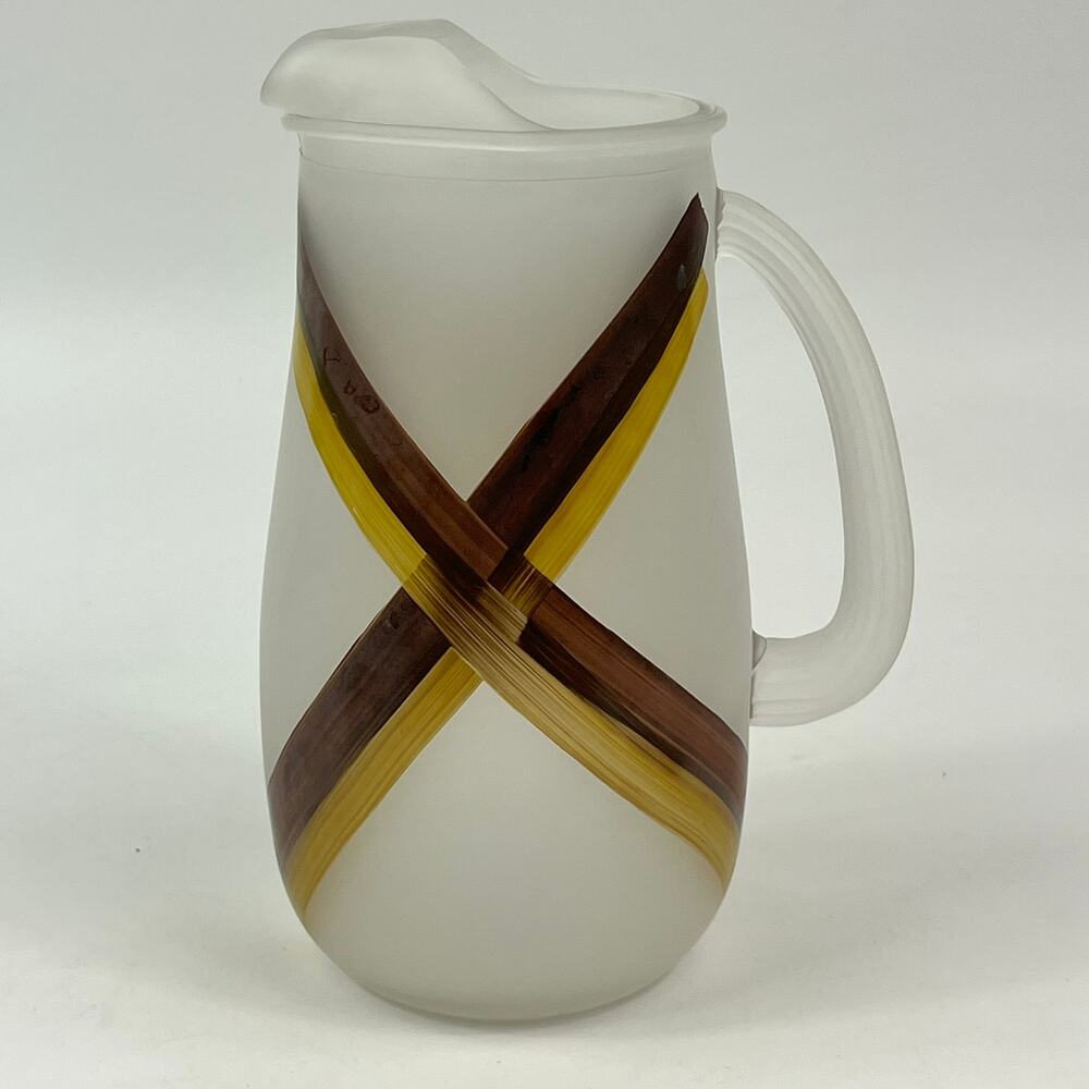 Metlox Poppytrail Vernon Organdie Glass Pitcher 32oz Hand Painted Frosted ~1950s